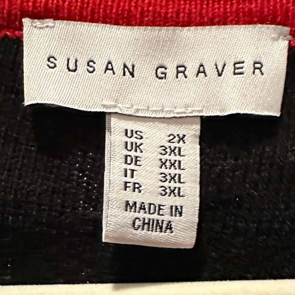 Susan Graver’s Elegant Red and Black Women's Sweater Topper. - Picture 2 of 4